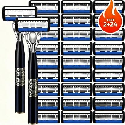 Stainless Steel Razor, Men's 6-Layer Blades Razor, Manual Razor, Non Slip Handle And Replacement Blades Perfect For Daily Grooming - For A Smooth Shave Every Time, A Great Choice A Holiday Gift!