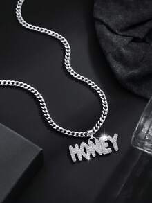 1件时尚欧美个性嘻哈朋克风性感嘴唇字母多形状吊坠项链，适合男士日常街头穿搭、派对、夜店装扮 - 銀色 - 查看 14