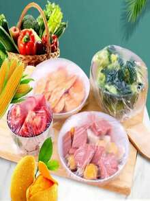 50/100/200pcs Transparent Plastic Lids, PE Film, Plastic Bowl Covers, Leftover Covers, Dust-Proof Bread Covers, For Snacks, Dried Fruits, Cereals, Keeps Food Fresh, Kitchen Supplies, Prep Before Meals, Fridge Decor, Kitchenware, Home Decor, Suitable For Outdoor, Camping, Back To School - Multicolor - View 4