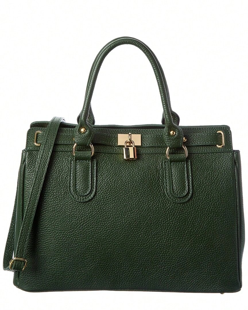 Italian Leather Top Handle Bag - Green - View 1