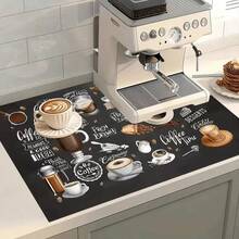 1pc Coffee Machine Countertop Drip Mat, Water Dispenser Absorbent Pad, Heat-Resistant Coaster, Anti-Oil Table Mat, Coffee Bar Mat Accessory, Suitable For Countertop, Super Absorbent Non-Slip Silicone Kitchen Mat, Decorative Gift For Coffee Machines, Coffee Pots, Espresso Makers - Black - View 9