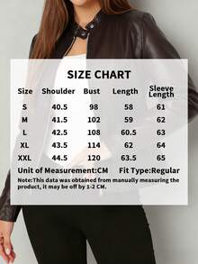 Women's Fashionable Casual Solid Color Long Sleeve Motorcycle Style Zipper PU Leather Jacket, Suitable For Spring, Autumn And Winter - Brown - View 6