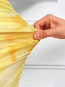 AIJ Women's Yellow Tie Dye Print Elegant Sexy Chic Ruched Backless Layered Ruffle Hem Asymmetrical Midi Dress Summer Spring Party Vacation Wedding Guest Beach Prom Season Graduation Season Spring Break Cami Dress Fishtail Dress - Yellow - View 8