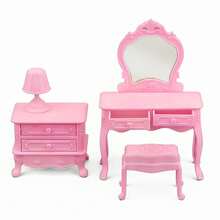 Dollhouse Vanity Set: Mini Furniture Bedroom Scene Accessories, Vanity, Nightstand, Dressing Table - Multicolor - View 13