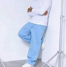 Men's Street Style Gray Loose And Casual Jeans, Straight Cut Washed Gray Jeans - 淺色水洗藍 - 查看 1