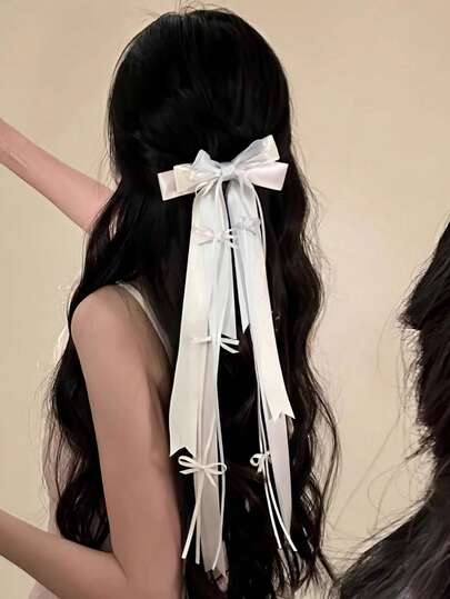 Women's Fashion Sweet Fairy Bow Ribbon Cute Duck Clip Hair Accessories, Suitable For Daily Use, Home, School, Beach, Work, Party, Holiday, Birthday, Back To School, New Year, Valentine's Day, Mother's Day, Christmas, Wedding, Music Festival, Graduation, All Seasons