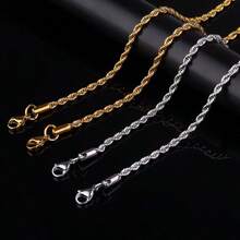1 pezzo Catena in acciaio inossidabile intrecciata, accessorio per collana in acciaio al titanio semplice stile hip-hop europeo e americano, gioiello di moda ipoallergenico e resistente ai colori, catena per creazione di gioielli fai-da-te - Catena intrecciata - Visualizzare 4