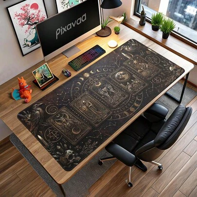 Witch Desk Mat, Gothic Style Mouse Pad, Dark Academia Decor, Tarot Card XL Keyboard Mat, Faux Leather Magical Book Gaming Pad