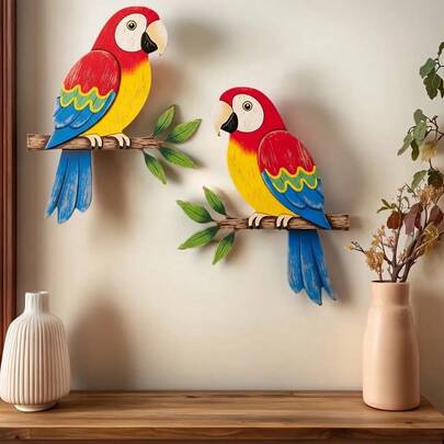2D立体木质鹦鹉树枝墙饰 - 可重复使用的木质鸟类艺术品，适用于家居装饰 - 适合室内、办公室、客厅装饰。也适用于户外走廊和花园墙面装饰，以及酒吧、咖啡馆、学校等各种场合的墙面装饰，还可用于节日装饰和礼品赠送。
