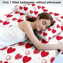 1pc Minimalist Modern Heart Geometric White Background Interlocking Heart Print Brushed Fitted Sheet, Bedroom Printed Bed Cover, Mattress Cover, Mattress Protector, Dust Cover, Bedding (Excluding Pillow Case) - Multicolor - View 2