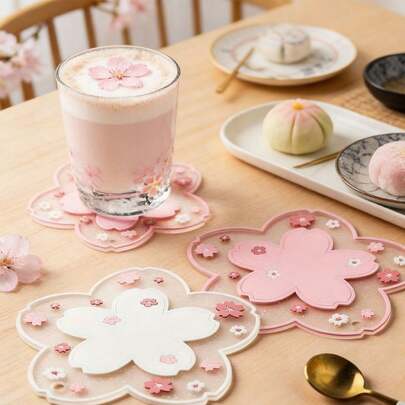 1 pieza Posavasos de escritorio con forma de Sakura, Alfombrilla de PVC suave y resistente al agua, Almohadilla de silicona resistente al calor para tazas de café, tazas de té, protegiendo su escritorio, adecuado para posavasos, decoración de escritorio, suministros de oficina, suministros escolares, regalo del Día de San Valentín, regalo de cumpleaños, regalo de Navidad, regalo de Acción de Gracias, posavasos de café, posavasos de restaurante, accesorios de escritorio de vuelta a la escuela, decoración de oficina