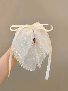 1个女士多层珍珠蝴蝶结发夹，半扎发，马尾辫，抓夹，发饰 - 彩色 - 查看 11