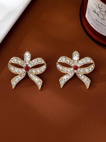 1对经典优雅休闲时尚水钻蝴蝶结耳钉（女士款） - 彩色 - 查看 4