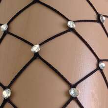 2双性感女士黑色大网眼镶钻鱼网过膝长筒袜，适合夜店派对 - 彩色 - 查看 5