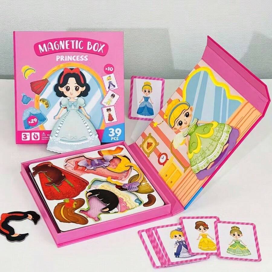 Princess Magnetic Dress Up Puzzle Toy, 39 Pcs Magnetic Box Pretend Play Set For Girls, Educational Kids Gift For Birthday Christmas
