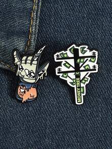 1PC Gothic Skeleton Hand & Money Tree Enamel Pins Brooches Self-Care Badges Metal Brooches Fashion Lapel Badge Backpack Clothes Jewelry Bag Pins Imperdible Graduation Gift - Multicolor - View 3