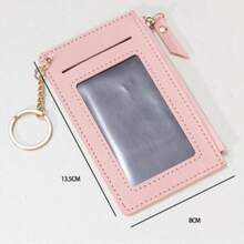 Zipper Card Holder With Keychain, Suitable As Gift For Friends And Family - Pink - View 5