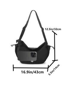 1pc Men's Nylon Shoulder Bag, Large Capacity, Solid Color, Fashion, Travel, Gift, Outdoor, Student, Cycling, Camping - Black - View 7