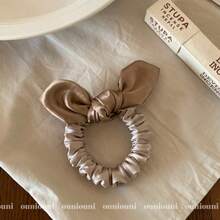 1pc French Satin Bow Bunny Ear Headband, High Elasticity, Faux Silk Pleated Hair Scrunchie, Elastic Hair Accessory - Multicolor - View 16