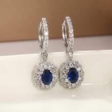 Aretes de circonita cúbica azul de lujo hechos a mano, aretes románticos, ideales para bodas, compromisos y celebraciones - Plateado - Ver 4