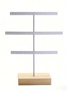 Elegant Wooden Jewelry Display Stand With Earring Organizer - Square Desktop Design, No Power Needed, Suitable For Earrings, Clips, Etc. - Perfect Christmas Tree Style Gift - Multicolor - View 6