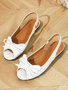1 par de sandalias planas elegantes y lindas con lazo minimalista para adolescentes, de verano - Blanco - Ver 1