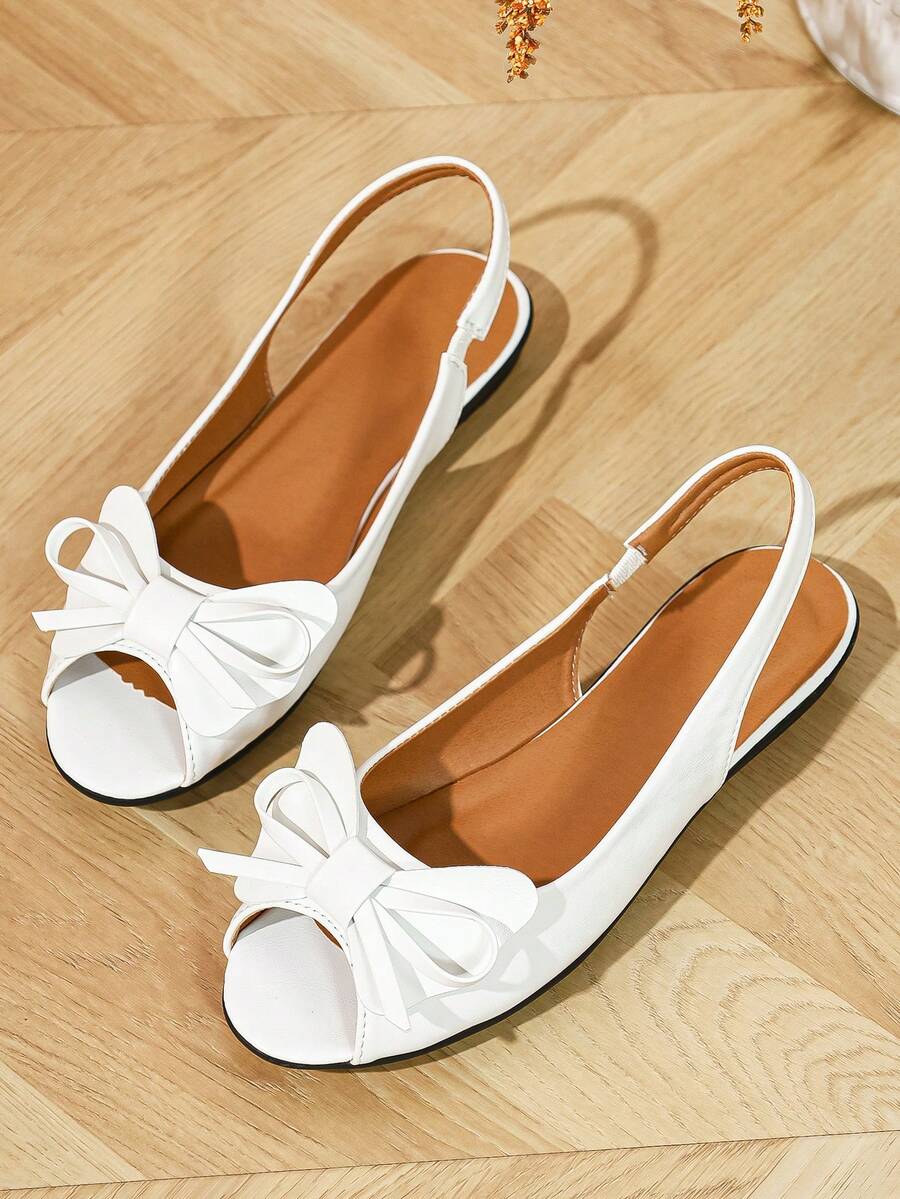 1 par de sandalias planas elegantes y lindas con lazo minimalista para adolescentes, de verano - Blanco - Ver 1