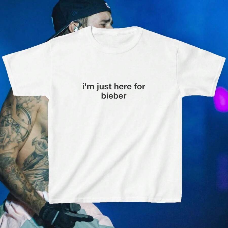 Justin Biebe Tee Concert Festival Shirt I'm Just Here For Bieber - trắng - Xem 1