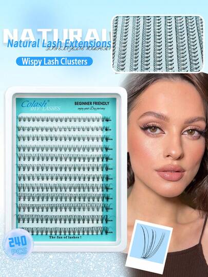 Colash 12-Strip 240-Count Individual Eyelash Clusters, 10D C-Curl, 8-16mm DIY Lash Sets. These Clusters Are Very Full, Fluffy, And Give A Natural-Looking Effect. The Reusable Individual Lash Extension Kit Is Perfect For Easy Use At Home Or On The Go. It's Great For Daily Life, Weddings, Dates, Parties, Travel, And Spring Makeup Looks. The Kit Includes Lash Clusters, Individual Lashes, And False Eyelashes.