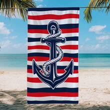 1pc Anchor Striped Beach Towel, Super Soft Fiber Extra Large Beach Blanket, Super Absorbent Bath Towel, Suitable For Travel, Swimming Pool, Diving, Surfing, Yoga, Camping, Available In Multiple Sizes, Beach Accessories For Beach, Pool, Travel, Camping, Yoga - A - View 4