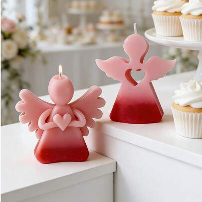 3D Reusable Flexible Silicone Mold, Heart Angel Candle Mold, Suitable For DIY Candles And Resin Crafts - Heart Angel And Little Angel Design, Detailed Angel Sculpture With Smooth Surface, Applicable For Wax/Resin Making, Valentine's Day Gift, Wedding/Funeral Decoration, Handmade Soap And Candle Making