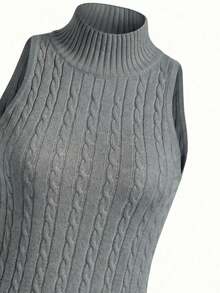 Turtleneck Cable Knit Vest For Women, Sexy Slim Fit Sleeveless Top Summer - Grey - View 8