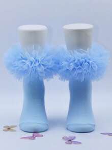 1 par de calcetines de encaje con volantes para niñas, calcetines de princesa bebé esponjosos con volantes - Multicolor - Ver 9