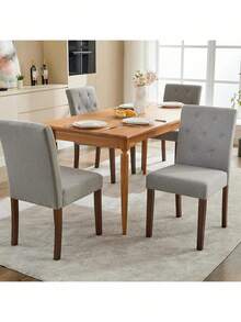 Sillas de comedor de cocina tapiceadas Set de 2 Unidades, silla de Parsons con patas de madera, silla lateral de tela moderna con botón para comedor / restaurante - Gris - Ver 4