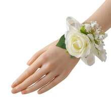 1pc White Rose Baby's Breath Boutonniere For Men Wedding, Elegant Rose Corsage For Groom Groomsman Wedding Decor, Wrist Corsage For Bride Bridesmaids Boutonniere For Prom Party Engagement Homecoming Father Daughter Dancing Romantic Wedding Valentine's Day Accessories - 白色 - 查看 8