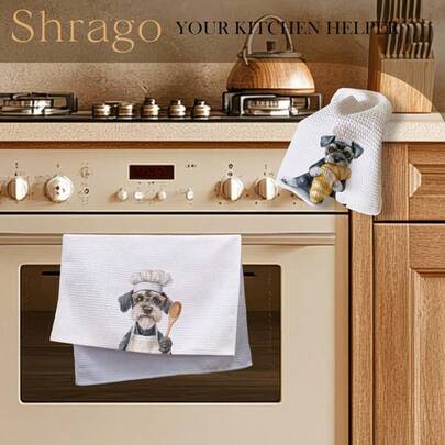 2 chiếc khăn bếp hình đầu bếp và chó bánh mì dễ thương, khăn lau bát đĩa, khăn tay, khăn trang trí nhà bếp, quà tặng hàng xóm, quà tân gia cho bạn bè, quà Ngày của Mẹ, quà sinh nhật bạn bè.