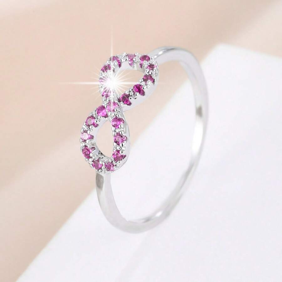 1pc Minimalist Elegant Number 8 Zirconia Embellished Ring, Daily Wear Gift For Women, Unique Design - JZ6650 - View 1