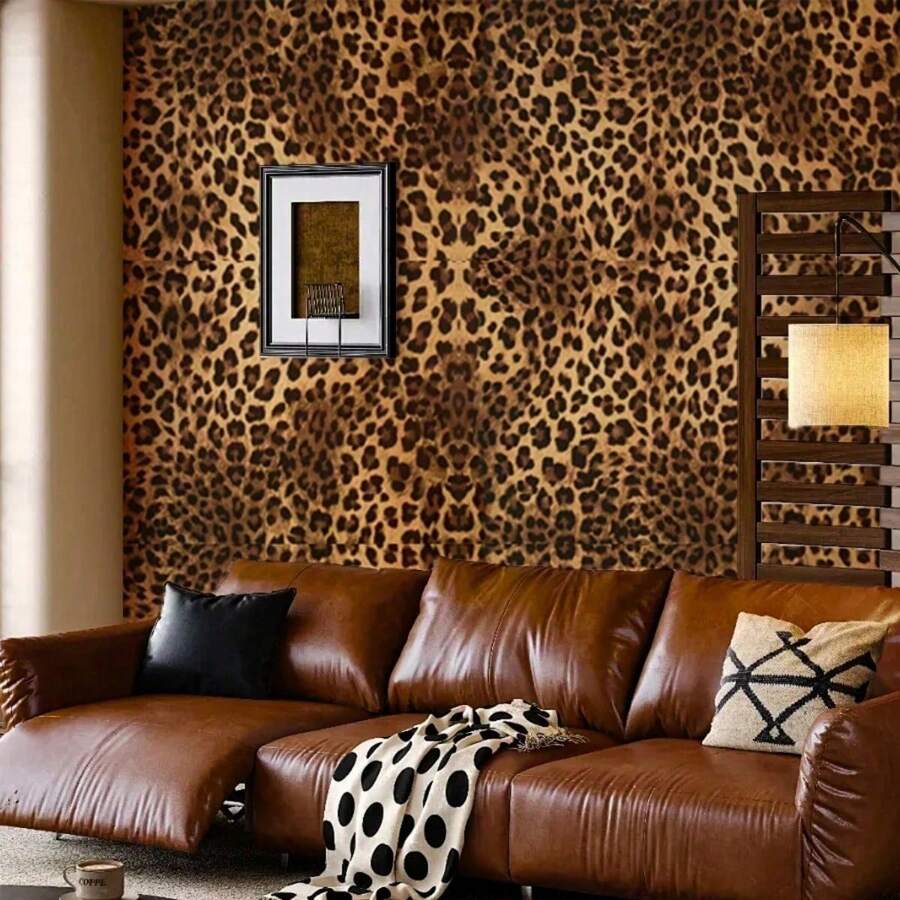 1 Roll Of Brown Leopard Pattern Waterproof Self-Adhesive Wallpaper Removable TV Background Wall Children's Room Rental Room Renovation Home Decoration Dining Room Living Room Bedroom Art Wall PVC Wallpaper Furniture Renovation And Room Decoration Wallpaper Roll - Multicolor - View 1