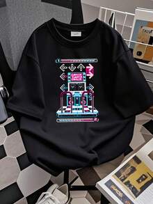 Maglietta da donna con stampa di pixel, danza e arcade, a maniche lunghe o corte - nero - Visualizzare 2
