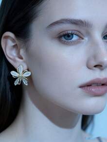 1对经典花朵耳钉，时尚百搭 - 彩色 - 查看 3