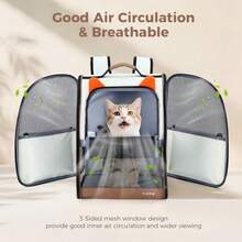 Lekereise - Mochila para gatos mochila para perros pequeños gatos medianos con capacidad de hasta 18 libras mochila plegable para perros para viajes senderismo orejas de color beige y naranja - Orejas BeigeNaranja - Ver 2