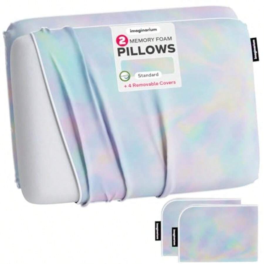 Imaginarium - Almohada refrescante de espuma viscoelástica con funda fresca al tacto paquete de 2 algodón dulce más 2 fundas de almohada adicionales - Azul marino - Ver 1