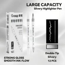 New High-Capacity Highlighter Markers, Classic Gold, Silver, And White Colors, Suitable For Different Styles And Subjects, Durable Tip With Smooth, Uniform Ink Flow, Excellent Color Coverage, Waterproof And Fade-Resistant, Ideal For Illustrations, Anime, Watercolor, Colored Pencil, And Sketches Requiring Enhanced Dimensionality. - Sets - View 12