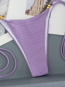 Bộ đồ bơi hai mảnh gợi cảm, tối giản, thanh lịch dành cho nữ, thích hợp cho đi biển, du lịch, dự tiệc, đính hạt, kiểu buộc dây cổ, hàng mới về cho kỳ nghỉ xuân/hè. - Màu tím hoa cà - Xem 6