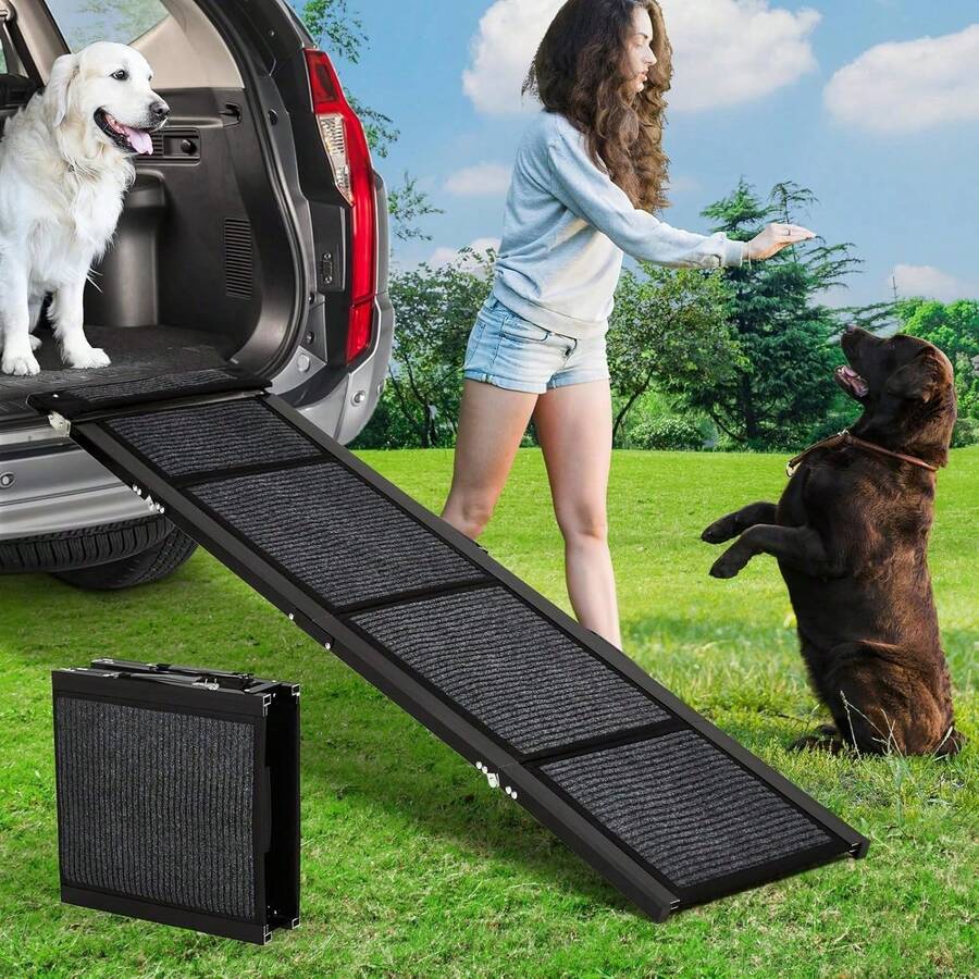 Rampa diseño plegable del perro del coche - superficie superficie antideslizante y manijas laterales - 63x17 pulgadas - Ver 1
