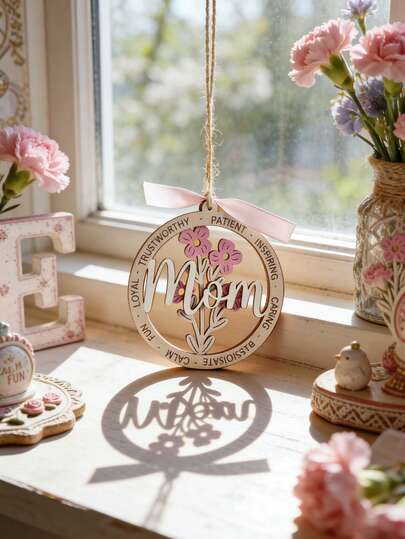 1pc Mother's Day Hollow Double-Layer Hanging Decor, Floral Ornament Tag, Mother's Day Gift, Round Pendant Decor, Spring Home Decoration, Boho Farmhouse Wall Hanging, Door Decor, Suitable For Living Room Bedroom Entryway Window, Meaningful Sentimental Gift, Holiday Indoor Decoration