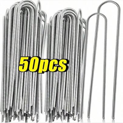 50-Pack U-Shaped Garden Support Stakes, Heavy-Duty Fence Post Tubes, Lawn Pins, Galvanized Landscape Nails For Securing Lawn Barrier Posts
