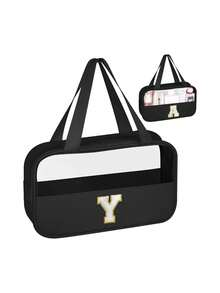 1个多功能PVC洗漱包，透明PVC化妆包，大容量化妆包，DIY字母设计化妆包，防水旅行收纳包，简约字母贴布旅行化妆包，适用于化妆品、香水，适合海滩、学校、浴室、节日、母亲节、圣诞节等场合，是送给妈妈、家人、朋友的绝佳礼物。化妆包、化妆品收纳包、化妆品收纳袋、化妆包、洗漱包、旅行洗漱包、度假必备品、女性旅行礼物 - 彩色 - 查看 17