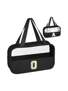 1个多功能PVC洗漱包，透明PVC化妆包，大容量化妆包，DIY字母设计化妆包，防水旅行收纳包，简约字母贴布旅行化妆包，适用于化妆品、香水，适合海滩、学校、浴室、节日、母亲节、圣诞节等场合，是送给妈妈、家人、朋友的绝佳礼物。化妆包、化妆品收纳包、化妆品收纳袋、化妆包、洗漱包、旅行洗漱包、度假必备品、女性旅行礼物 - 彩色 - 查看 14