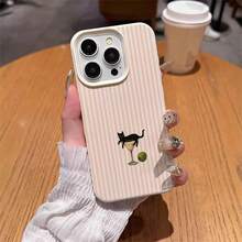 1pc TPU Material Sweet Pink Striped Cocktail Black Cat Pattern Phone Case Suitable For IPhone 17 Pro Max/17/16 Pro Max/15/13/12/11, S20 FE/A15/S24/A55, Note 11/Note 12/Note 13 Pro, Full Coverage Anti-Drop Soft Protective Phone Case - White - View 4